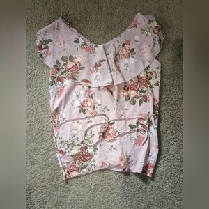 Moon Kiss Pink Floral Blouse with Ruffle